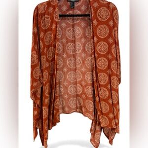 Forever 21 Boho Print Kimono Cardigan Rust Orange Size Small
